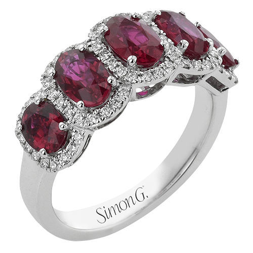 Simon G 18 Karat White Gold 2.46 Ct Oval Ruby And 0.25 Ct Diamond Ring